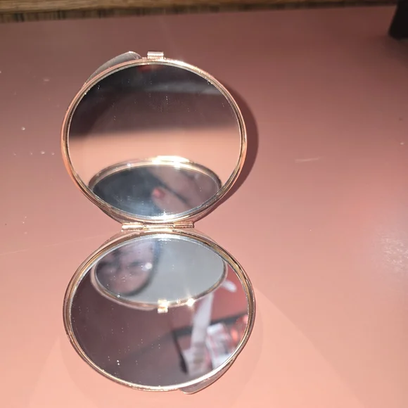 Vintage Yellow Marbled Look With Rose Gold Accents Purse Make Up Mirror - Picture 2 of 3